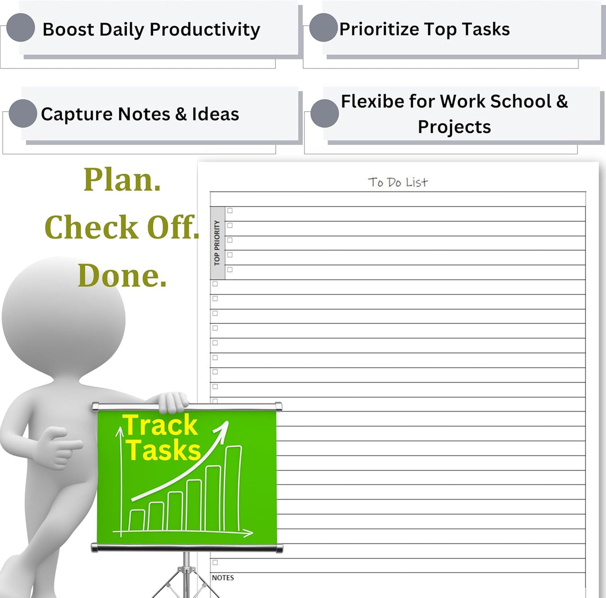 to Do List Notepads for Work, Daily Checklist Planner Pads with Priority & Notes, Task Organizer & Productivity Planner, Multiple Sizes & Layouts